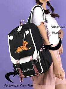 Customized Backpack With Name, Text, Photo, Handmade, Solid Color, Minimalist Design, Large Capacity, Lightweight, For School, Work, Students, Commute, Travel, Gifts, Unique, Multifunction Personalized Gifts For Women, School Bag - Multicolor - View 3