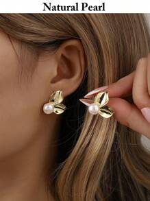 925 纯银首饰仿珍珠耳钉，简约珍珠配饰批发 - 金色 - 查看 6