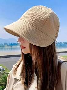 1pc Women's Drawstring Waffle Knit Baseball Cap, Fashionable Sun Protection Beach Travel Hat, Suitable For Spring/Summer - 1pc - View 4
