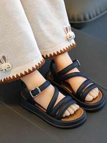 A Pair Of Fashionable Children's Sports Minimalist Flat Sandals - Black - View 4