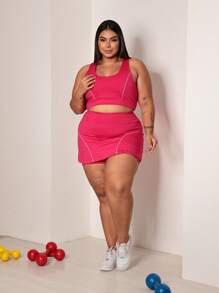 Top + Shorts Skirt Set Workout Gym Plus Size Women's Clothing - 紫羅蘭色 - 查看 4