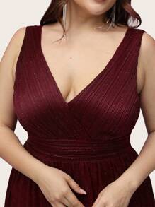 Plus Size Sexy Glitter V-Neck High Waist Burgundy Bridesmaid Dress - Burgundy - View 6