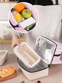 Sanrio 1 szt. Torba na lunch Hello Kitty, wielokrotnego użytku, modna, przenośna, izolowana torba chłodząca w stylu Preppy ze stałym paskiem na ramię, zapięcie na zamek błyskawiczny, do biura, szkoły, na piknik, na plażę, do szkoły, niezbędne