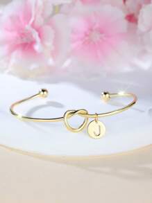 Tsnamer 1 pieza Brazalete con inicial dorada Brazalete con disco de nudo clásico con inicial de la A a la Z Brazalete personalizado de puño para mujer Joyería de uso diario