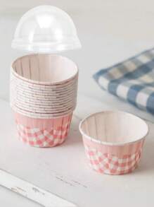 50 个复古格子松饼杯（带盖/不带盖）- 耐热、装饰性纸质烘焙衬垫，带卷边，适用于纸杯蛋糕和甜点，多色节日装饰包（万圣节/圣诞节/复活节/感恩节）