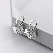 925 Silver Star Pendant Hoop Earrings, Minimalist And Elegant Earrings For Women - Silver - View 5
