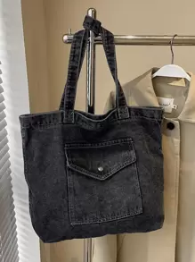 复古牛仔单肩包，复古大容量手提包，女士时尚托特包和购物袋