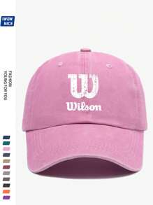 1pc Wilson Stylish Printed Baseball Cap, Vintage Dad Hat, Outdoor Casual Sun Protection, Breathable, Adjustable Size, Multi-Color Option, Tennis Sport Graphic, City Casual Sunhat
