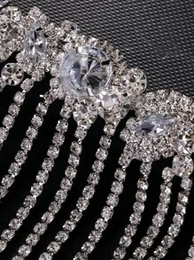 1pc New Luxury Rhinestone Decorated Tassel Women Hair Chain, Sparkling Bridal Party Wedding Hair Accessory