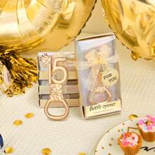 Zestaw 24 złotych otwieraczy do butelek 15 na prezent na 15. urodziny, przyjęcia urodzinowe, rocznice, pamiątki ślubne i upominki dla gości, prezenty walentynkowe, artykuły kuchenne i barowe, upominki na przyjęcia - Złoto - Zobacz 5