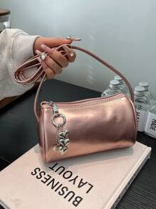 1 Mini New Solid Color Cylindrical Shoulder Bag, Made Of High-Quality Pu Material, Suitable For Spring And Summer Use. It Is Designed Specifically For Korean Girl To Shop And Play With Clothes. Zipper Closure, Can Be Worn Diagonally On One Shoulder, Is The Best Choice For Giving Gifts To Friends And Family. (Excluding Pendant)