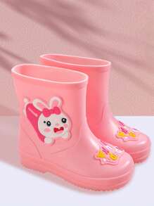 Un par de botas de lluvia de dibujos animados para niños con diseño de suela antideslizante y resistente al desgaste para niñas, zapatos deportivos impermeables y antideslizantes, adecuados para viajes al aire  campus durante la temporada de lluvia - Rosa Pálido - Ver 3