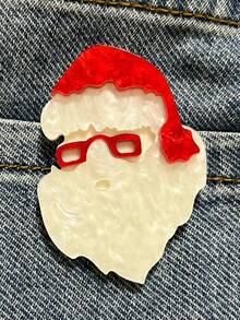 1pc Handmade Acrylic Cartoon Christmas Santa Claus Brooch, Unisex Holiday Decor Lapel Pin