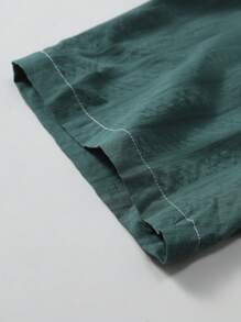 Men's Plain Single-Breasted Short Sleeve Shirt And Shorts Set - Green - View 10