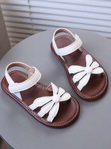 女童露趾花卉凉鞋，2025年夏季，镂空软底钩环韩版公主鞋 - 白色 - 查看 2