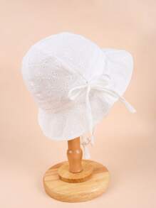 1 件女童蝴蝶结镂空刺绣渔夫帽，可调节帽檐，适合夏季/秋季防晒 - 白色 - 查看 4