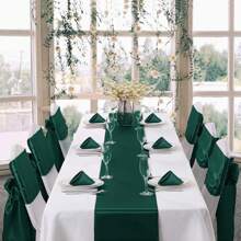 1 Piece Satin Table Runner Set: 1 Table Runner, 6 Napkins, 6 Chair Wraps, Bright And Smooth Wedding/Party Decorative Table Cloth For Banquet, Chef, Birthday, Buffet, Graduation Ceremony - Multicolor - View 7