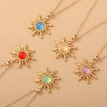 1pc Multicolor Sunflower Pendant Necklace For Women - Mauve Purple - View 4