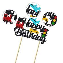 1Pc Transportations Cake Topper Transportation Traffic Light Happy Birthday Cake Topper For Traffic Vehicle Bus Car Train Plane Ship Themed Birthday Party Supplies