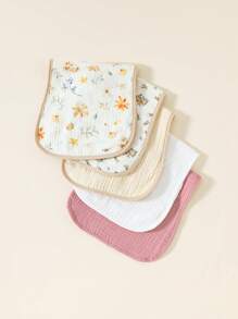 5pcs/Set Striped Soft Cotton Muslin Flower Pattern Baby Bibs/Burp Cloths For Girls - Multicolor - View 7