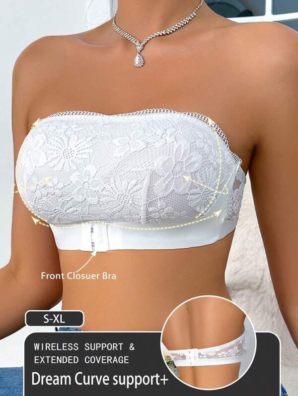 Women's Lace Patchwork Front Closure Wireless Bra Bridallingerie