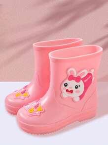 Un par de botas de lluvia de dibujos animados para niños con diseño de suela antideslizante y resistente al desgaste para niñas, zapatos deportivos impermeables y antideslizantes, adecuados para viajes al aire  campus durante la temporada de lluvia - Rosa Pálido - Ver 5