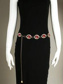 1pc Vintage Acrylic Alloy Milk Texture Printed Adjustable Waist Chain/Belt, Women Waist Decor