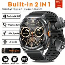 KENPANG 2025 New Headset 2-In-1 Smart Watch Is The Same For Men And Women, With Wireless Earplug HiFi Sound Effect, 1.53-Inch HD Screen, Bluetooth Call, NFC Control, 100+ Sports Mode, Fitness Tracker Sports Music Watch Compatible With IOS Android For Watch 7 ULTRA.