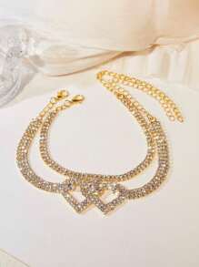 2pcs Rhinestone Heart Anklet, Shiny Foot Jewelry - Yellow Gold - View 2