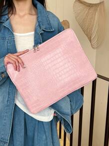 Fashion Solid Color Crocodile Grain Multi-Size Clutch, Casual Retro Portfolio Envelope Bag