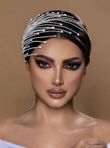 1pc Handmade Rhinestone Headband, Fashion Bridal Bridesmaid Hair Accessories, Wedding Party Headpiece, Holiday Gift - Silver - View 3