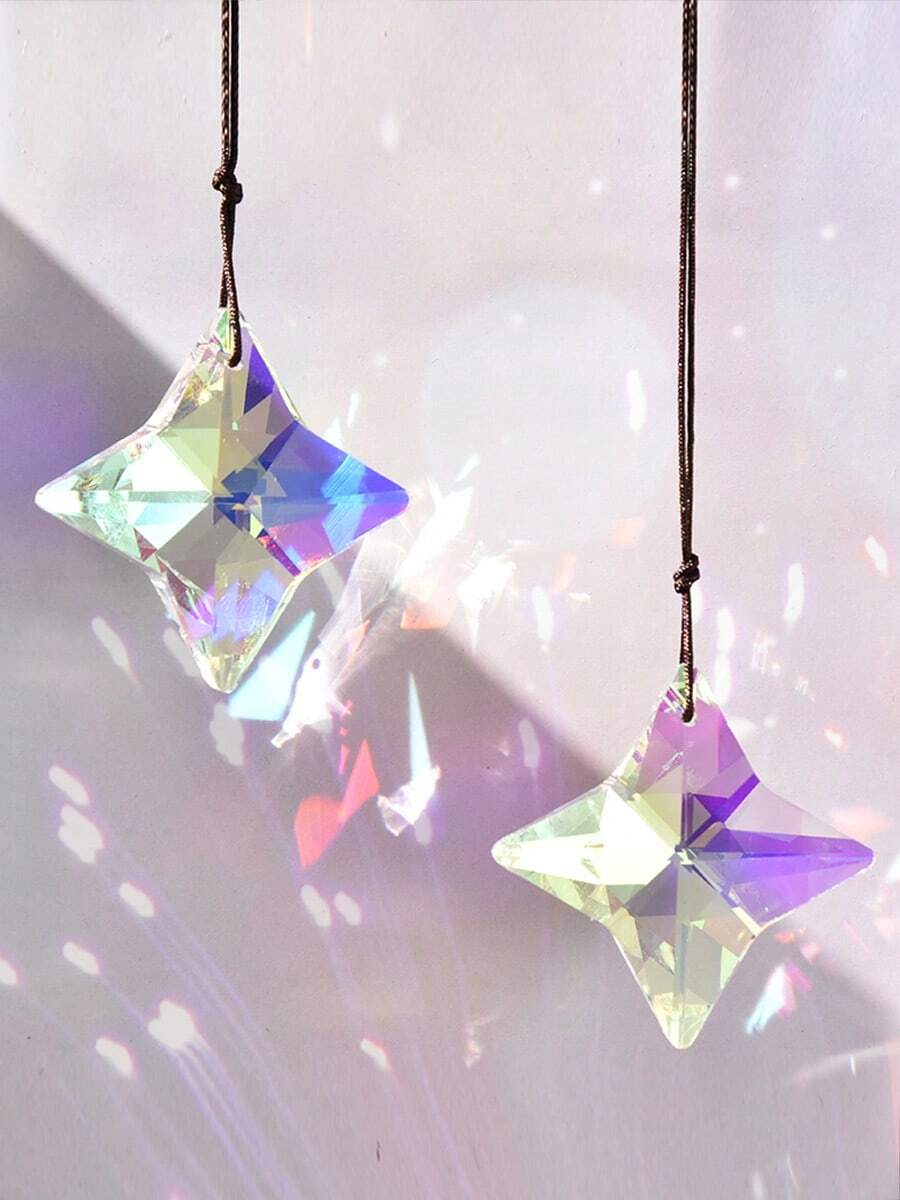 2pcs Crystal Ornaments Star Sun Catcher Rainbow Maker Glass Hanging Pendant Ornaments For Home Garden Decoration Gifts Birthday Graduation
