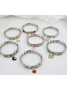 1 Pc Cross Border Popular Pentagram Elastic Bracelet DIY Italian Module Splicing Bracelet - Silver - View 13