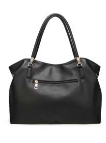 Elegant Shoulder Handbag, Women's New Fashion Versatile Sophisticated Tote Bag, Large Capacity With Metal Decor PU Leather, Suitable For Outing, Commuting, Work, Office, Holiday