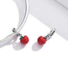 WOSTU 1 pièce Pendentif en argent sterling 925 avec cerise rouge émaillée et forme de cœur, accessoire pour bracelet et collier de femme