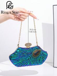 1 pieza Bolso de noche de mujer con forma de pavo real con lentejuelas, Brillante bolso de noche con forma de pavo real, se puede combinar con cheongsam, vestido de noche, para participar en varios eventos y fiestas, elegante bolso de noche