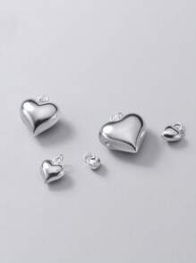 Colgante sólido de plata de ley 925 con diseño de corazón, accesorio para joyería DIY, cuentas y trenzado para pulseras