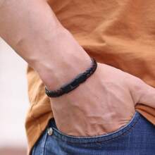 51Luckind New Men Leather Bracelet Handmade Weaven Easy Hook Punk Bracelet Leisure Accessories Hiphop Rock