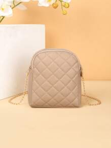 New Metallic Accessory Rhombus Design Women Crossbody Bag - Khaki - View 4