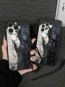 1pc Black & White Two-Tone Stud Horse Print Contrast Color Cool Animal Pattern Hard-Edge Matte Phone Case, Compatible With IPhone Apple X/XS/XSMAX/XR/11/12/13/14/15/16/16PRO/16PROMAX, Galaxy A05/A15/A25/A35/A53/A54/A55/A56/S23/S24/25 - Multicolor - View 6