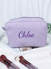 1 pezzo Borsa da viaggio, beauty case, borsa per accessori personalizzata con ricamo a strisce verticali quadrate, adatta per viaggi, scuola, dormitorio, bagno, necessità di casa, regalo per madre e moglie - Multicolore - Visualizzare 12