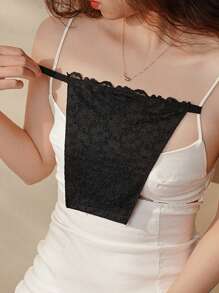 Premium Double-Layer Lace Trim Modesty Chest Covers For Women, Elegant Undershirt Chest Panel Bra Insert, Plus Size