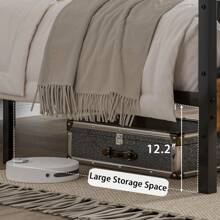 Wooden Bed Frame With Tall Headboard, Metal Platform Bed Frame With Headboard And Footboard, Under-Bed Storage, Easy Assemble, Brown/ Grey, Twin/ Full/ Queen/ King - 棕色 - 查看 3