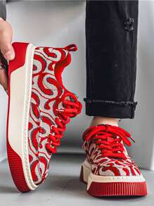 Men's Casual Sports Shoes, Spring New Thick Sole Anti-Slip Wear-Resistant Soft Sole Lightweight Comfortable Outdoor Fashion Canvas Sneakers, Round Toe Lace-Up Stitched Casual Shoes For Young Students, Versatile Men's Shoes For Daily Commute & Personalized