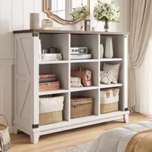 EnHomee 9 Cube Storage Organizer And Shelf, Bookshelf With Storage, Stylish Farmhouse Modern Bookcase, Cube Shelf For Bedroom And Home Office - 古董白 - 查看 1