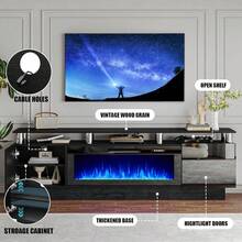 [2 Packages Shipping]70" Modern Electric Fireplace TV Stand With 36" Hearth, Suitable For TVs Up To 80",High-Gloss Black Cabinet, Perfect For Living Room,Thanksgiving,Christmas  Gift - US B Type Plug(110-127V) - View 5