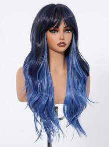 Ava WIGS 26 Inch Blue Ombre Wig Long Curly Wig For Women Synthetic Wig Colorful Punk Music Festival Wigs Daily Cosplay Party Use