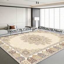 1pc Turkish Art Carpet, Crystal Velvet 700g/Sq.M, Dotted Bottom, 5mm Thickness. Machine Washable, Fade-Resistant Carpet, Anti-Slip . Suitable For Holidays And Any Space Including Hotel, Office, Sofa, Bedside, Kitchen, Laundry Room, Corridor, Porch, Staircase Mother's Day