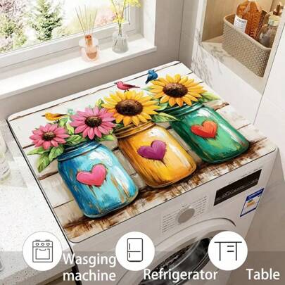 [Oil Painting Washing Machine Cover] Quick-Dry Sunflower Oil Painting Washing Machine Cover Mat - Absorbent & Dustproof Top Protector For Appliances, Perfect For Laundry Room Decor Home Decoration Table Decoration,Party Decoration,Wedding Decoration,Dining Room Kitchen Decoration,Room Decoration,Home Decoration