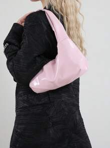 Bolso de mano vintage rosa con personalización de remaches y moño desmontable con forma de media luna de 2 vías, de gran capacidad, tipo bandolera y de hombro, adecuado para primavera/verano, oficina, viajes, casual, compras, citas, regalo para mujeres jóvenes, estudiantes y damas trabajadoras